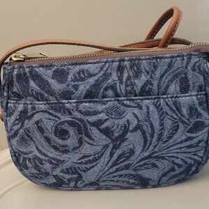 Patricia Nash Blue and Brown Crossbody Bag